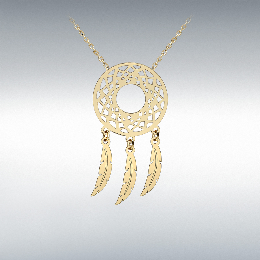 9ct Yellow Gold 13.5mm x 26mm Circle Cutout 'Dream Catcher' Necklace 41cm/16"-46cm/18