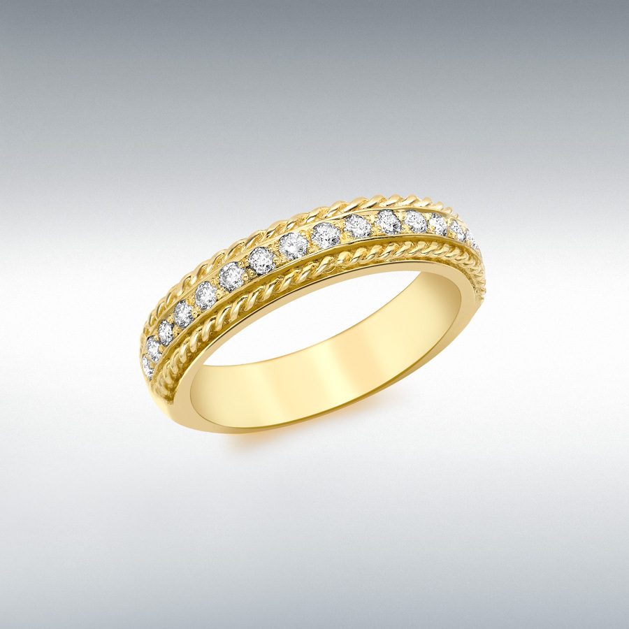 9ct Yellow Gold 0.33ct Diamond Claw Set Twist Detail Half-Eternity Ring