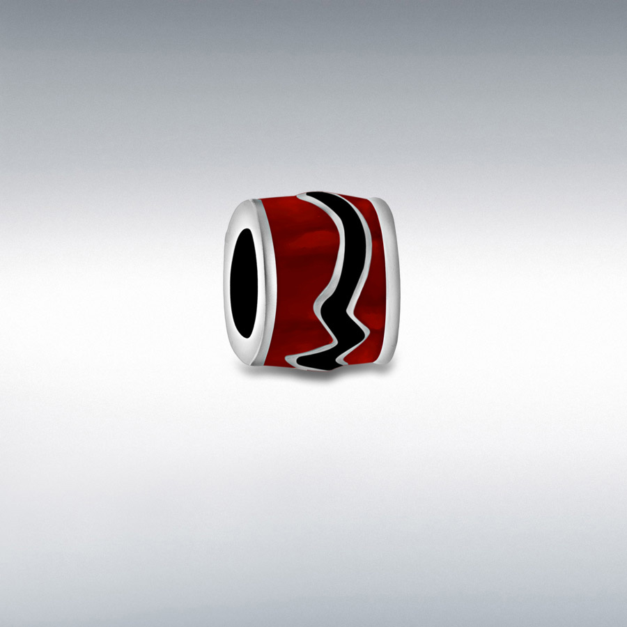 Sterling Silver 8mm x 9mm Red and Black Enamel Wave Bead