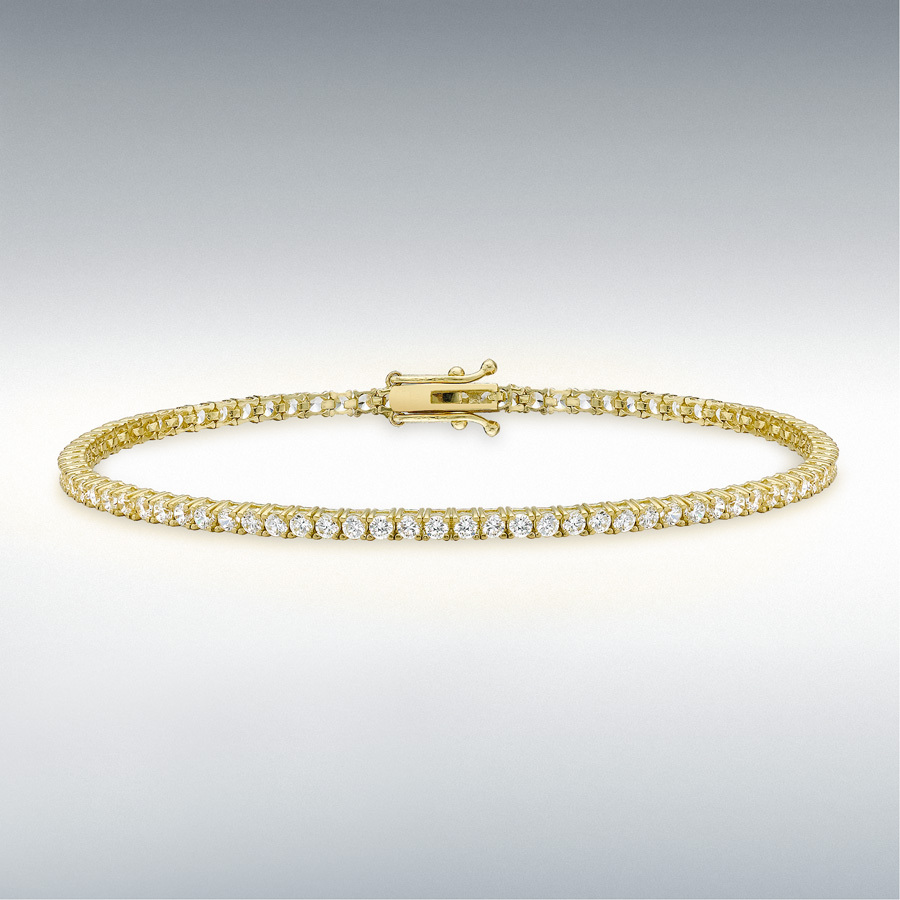 9ct Yellow Gold 77 x 2mm Round CZ Tennis Bracelet 19cm/7.5"