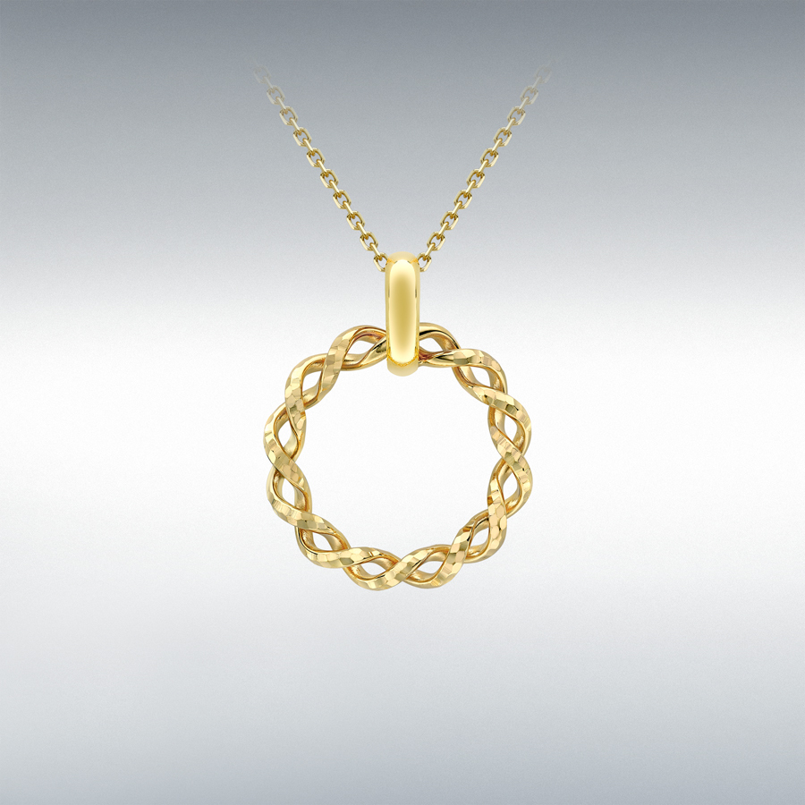 9ct Yellow Gold 17.5mm x 22mm Diamond Cut Twist-'Circle' Adjustable Necklace 43cm/17"-46cm/18