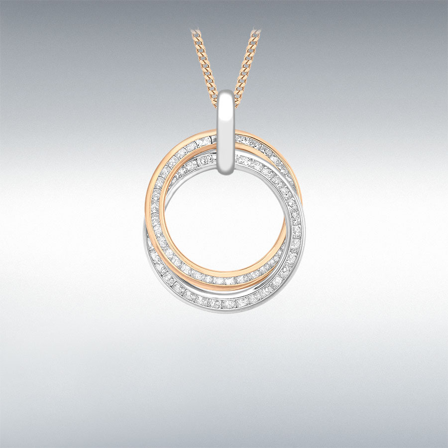 9ct 2-Colour Gold CZ 15.4mm x 21.4mm Linked-Rings Pendant