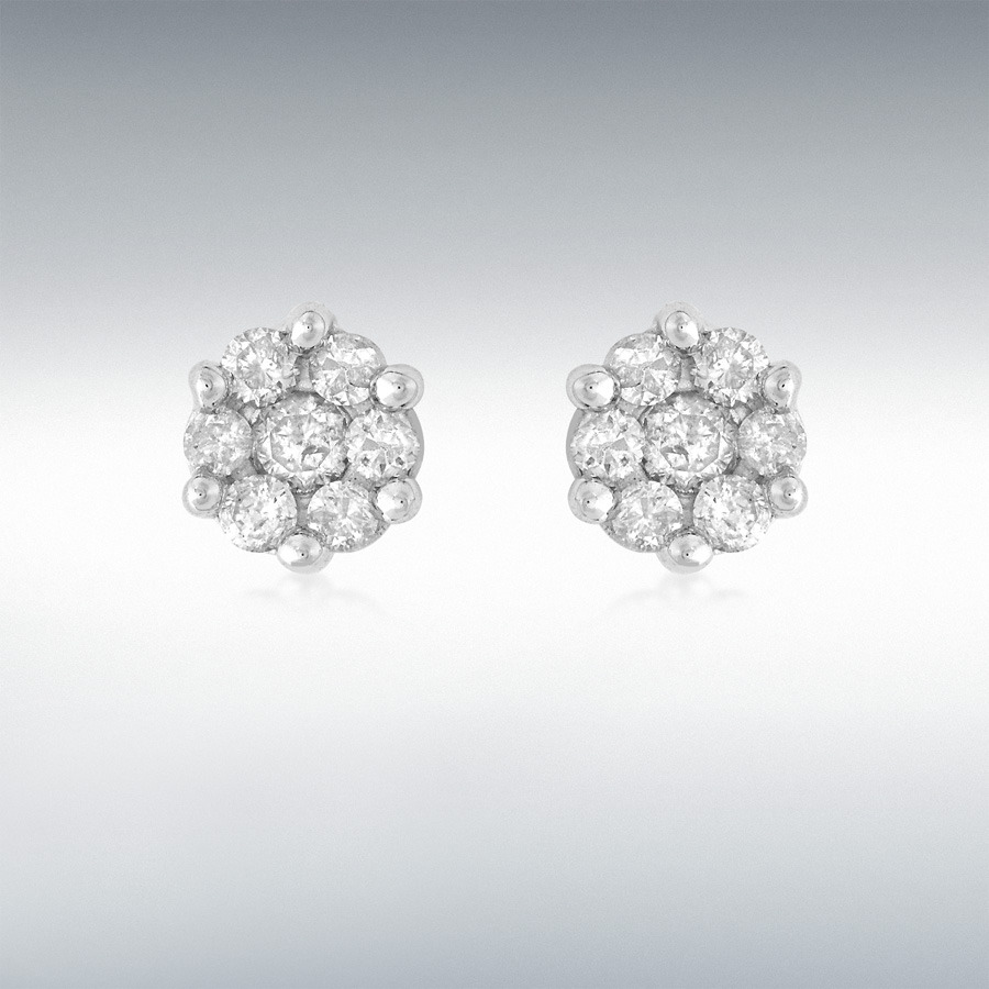 9ct White Gold 0.25ct Diamond Cluster 5mm Stud Earrings