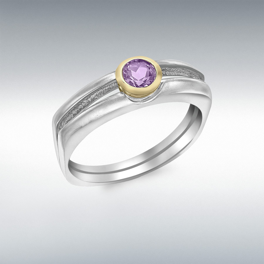 9ct White and Yellow Gold Amethyst Ring