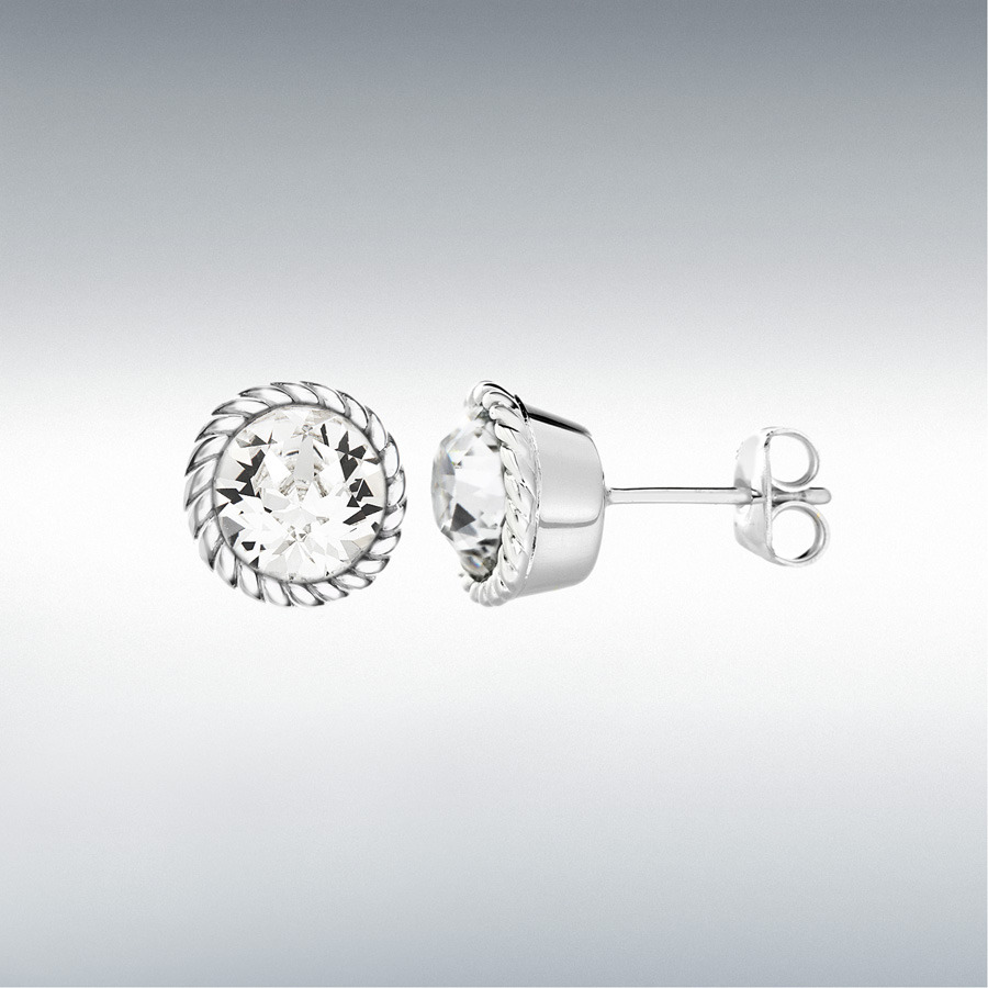Sterling Silver White Swarovski Crystal 11mm April Birthstone Stud Earrings