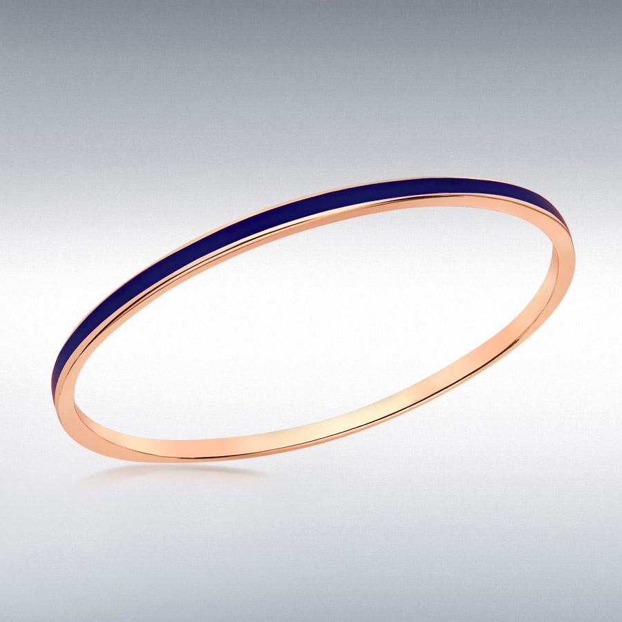 Sterling Silver Rose Gold Plated 3mm Navy Blue Stacking Bangle