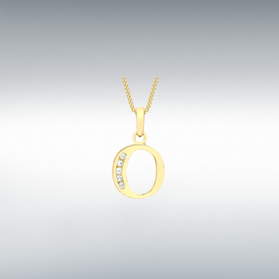 9ct Yellow Gold CZ  9mm x 12mm 'O' Initial Pendant  