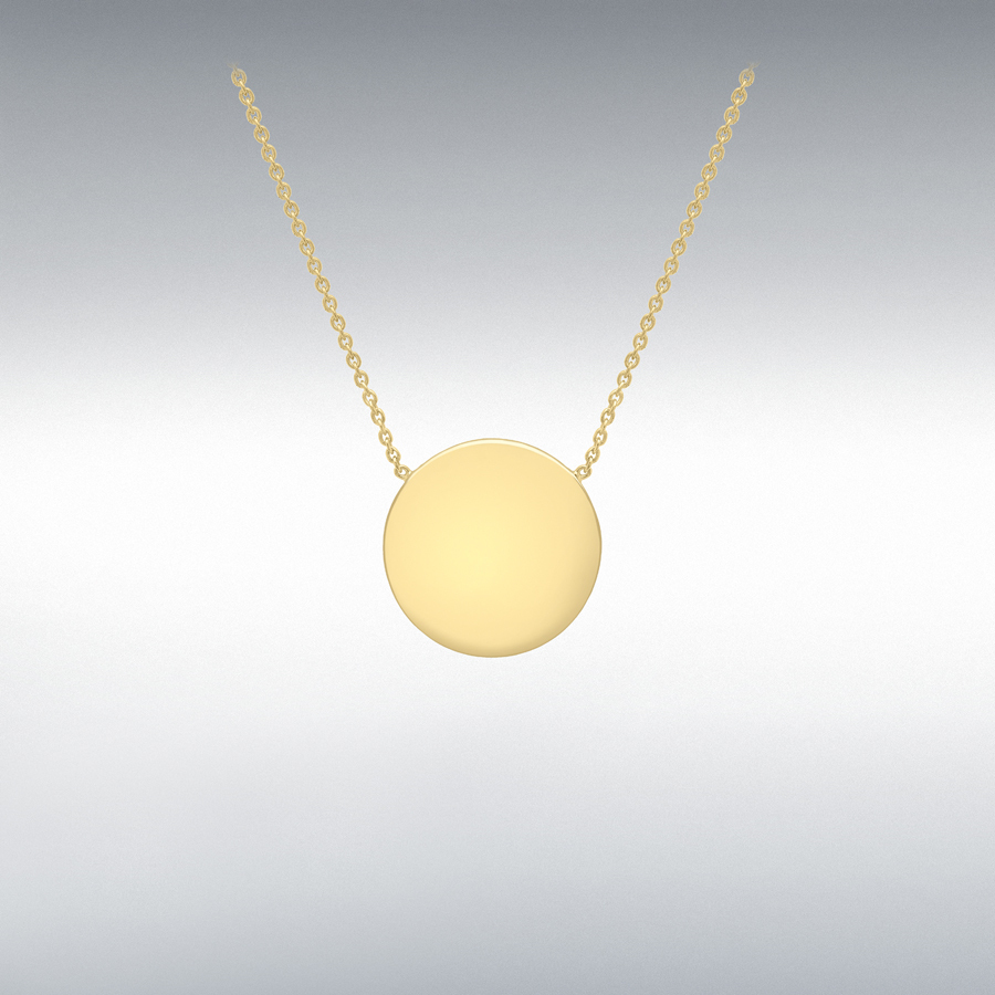 Sterling Silver Yellow Gold Plated 15mm Disc Pendant Adjustable Necklace 41cm/16"-43cm/17"