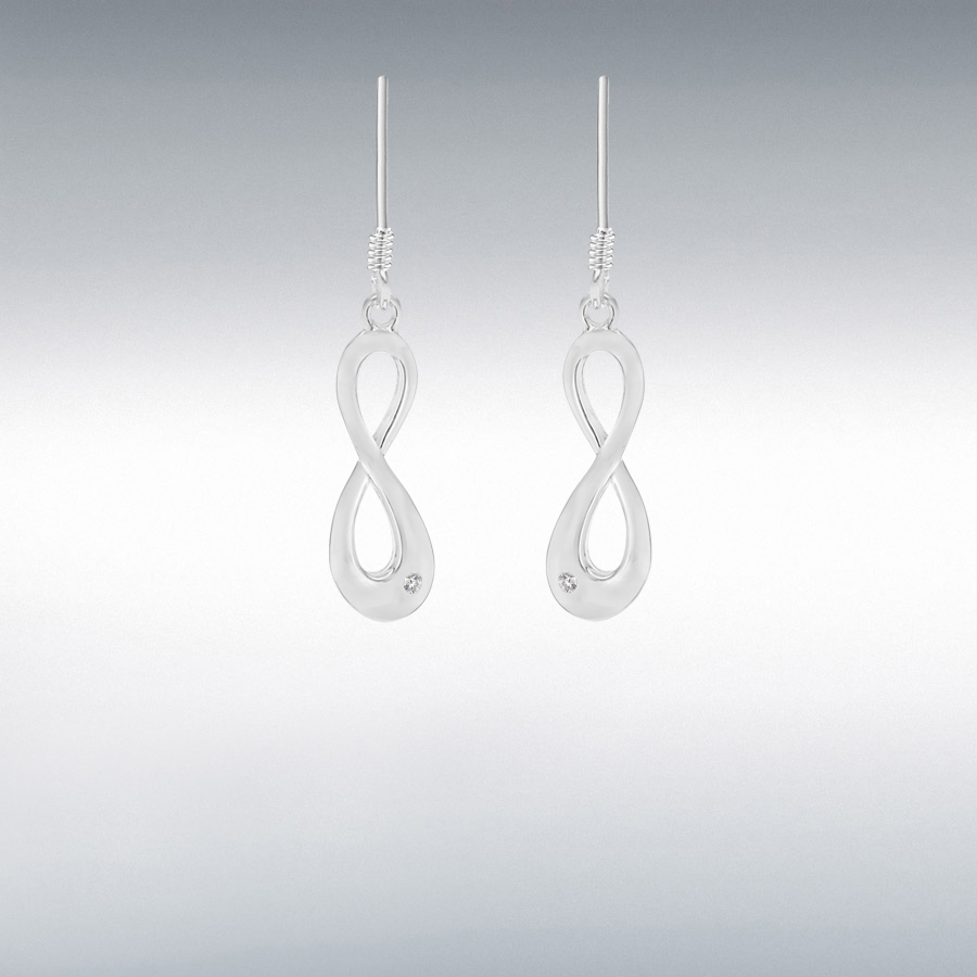 Sterling Silver White CZ 7.3mm x 37.5mm 'Figure 8' Drop Earrings