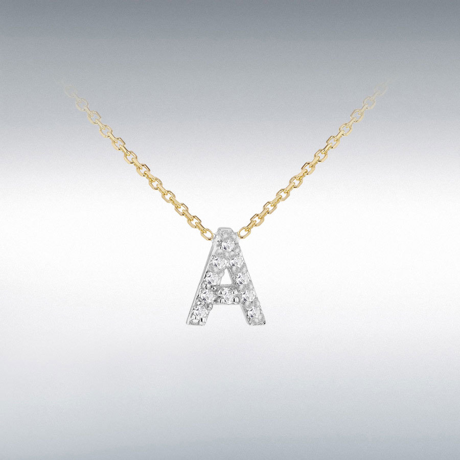 9ct 2-Colour Gold With 0.005ct Diamonds Mini Initial "A" Necklace 38cm/15"-43cm/17"