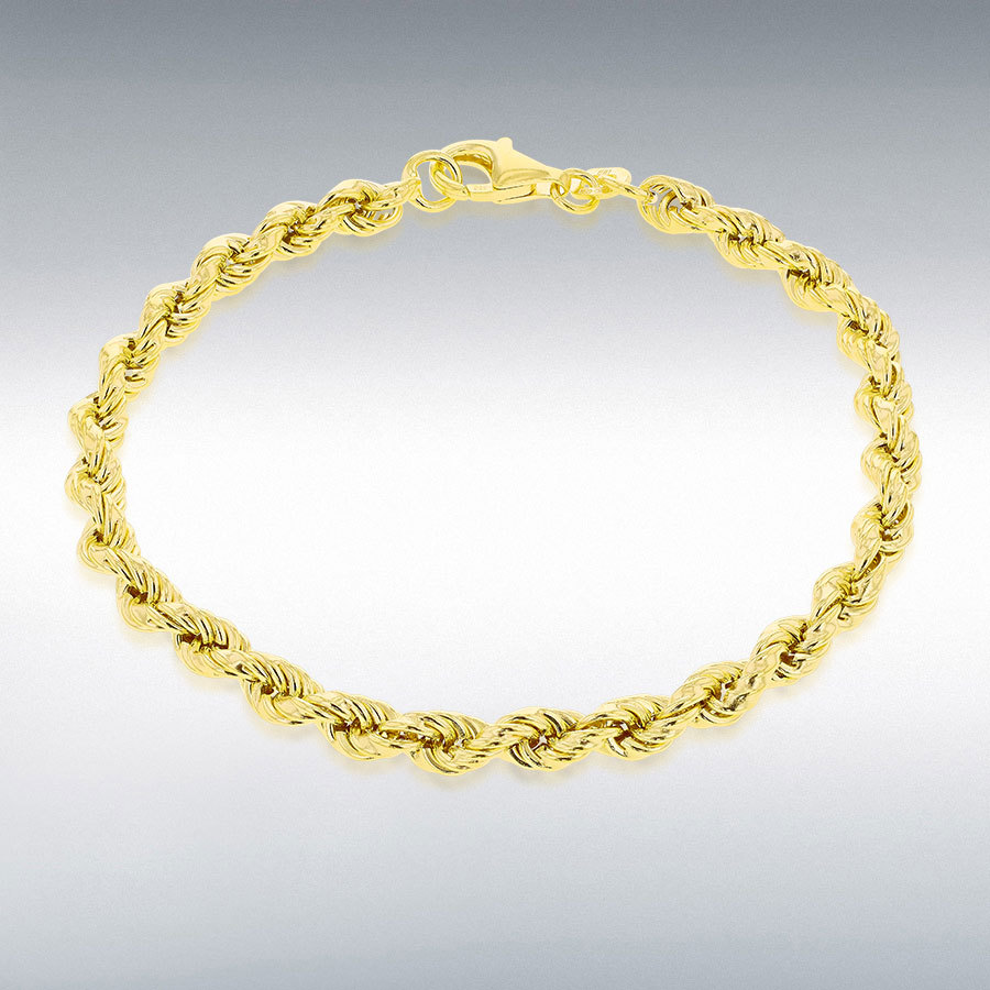 Sterling Silver Yellow Gold Plated Vermeil 100 Hollow Rope 5mm Bracelet 20cm/8"