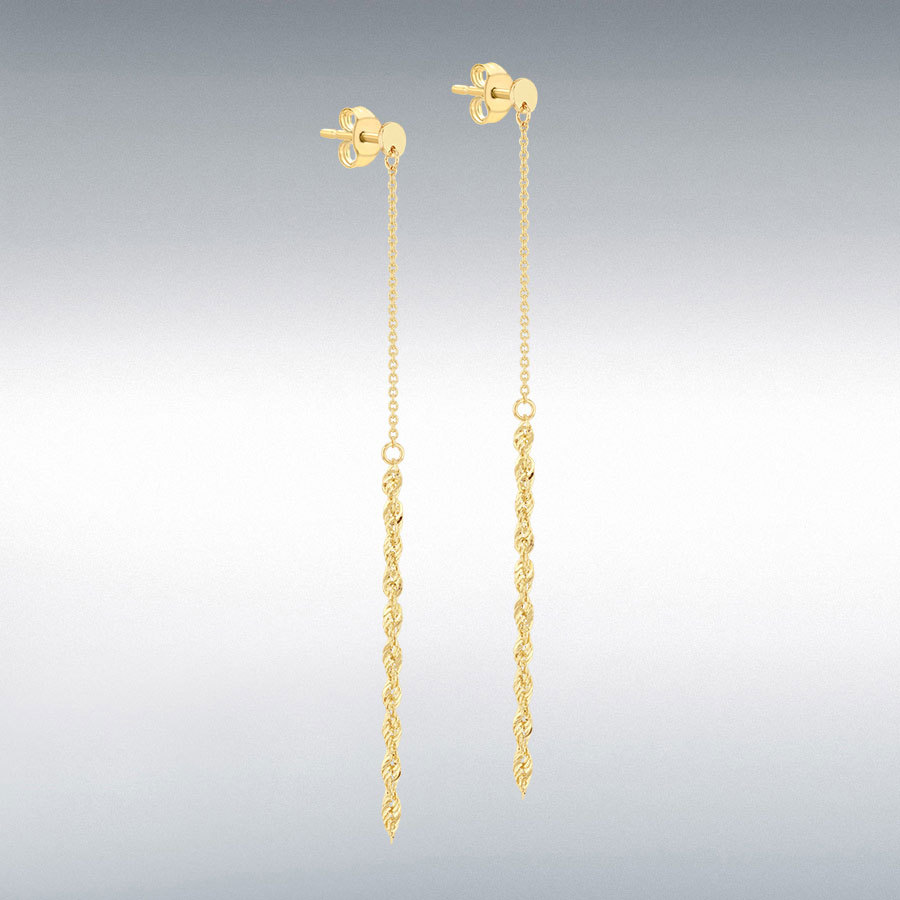 9ct Yellow Gold 2mm Rope and Trace Chain Drop Earrings