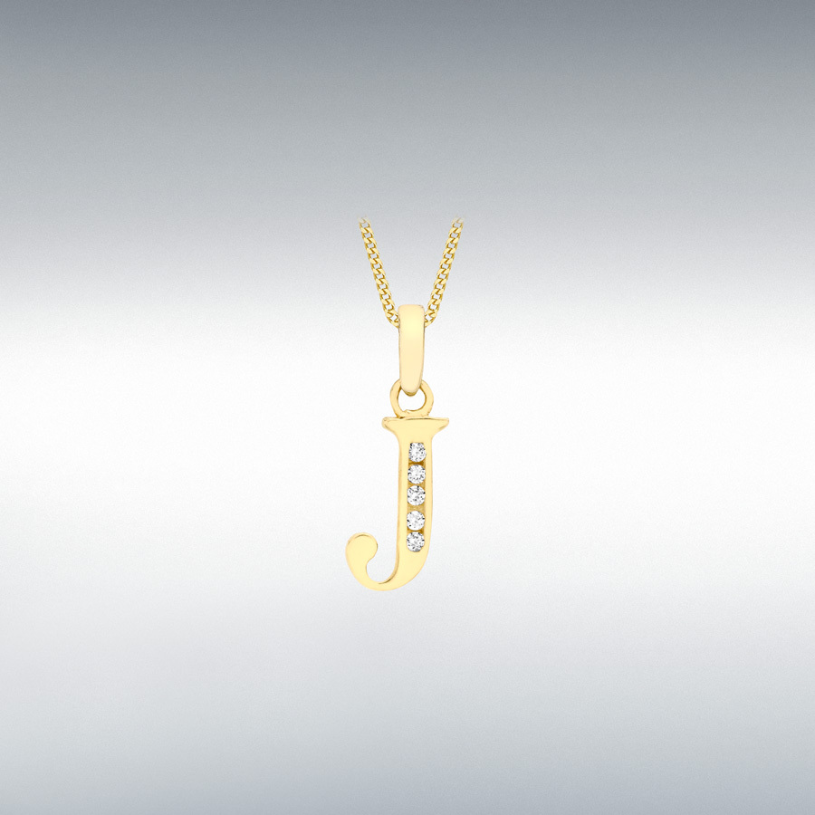 9ct Yellow Gold CZ 5mm x 11mm 'J' Initial Pendant