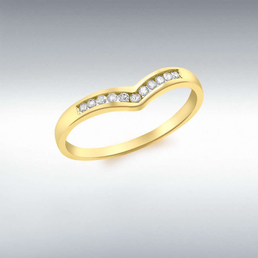 9ct Yellow Gold 0.10ct Channel Set Diamond Wishbone Ring