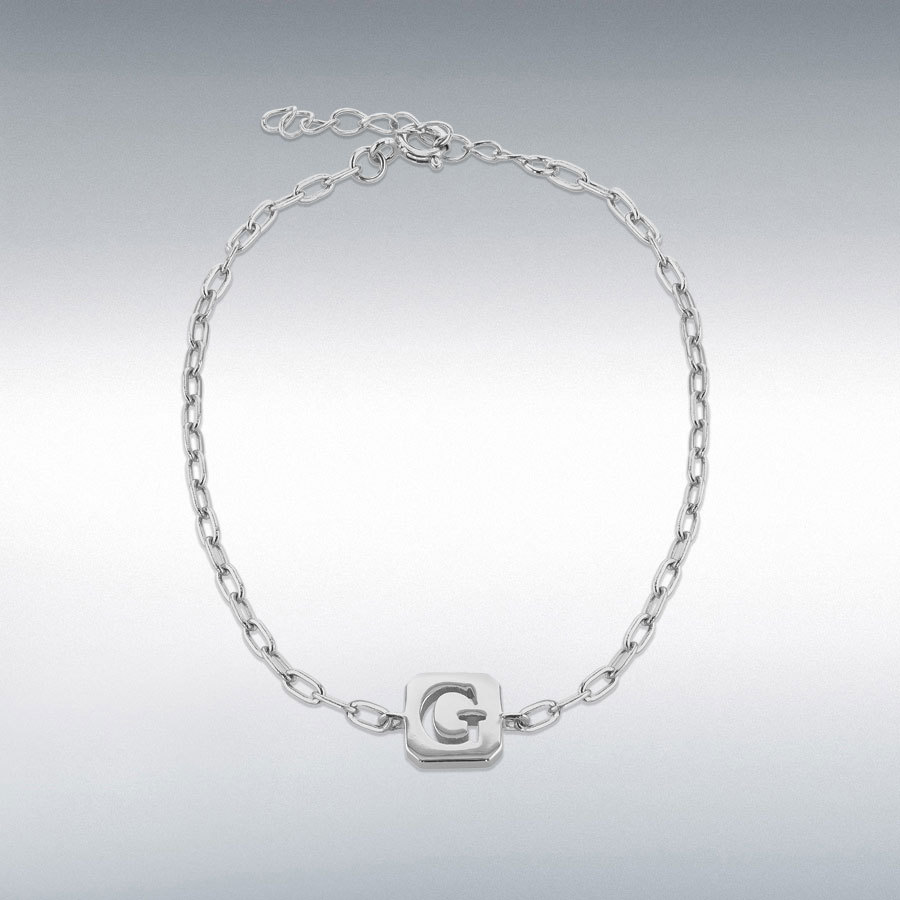 Sterling Silver 8mm x 9mm Initial 'G' Initial Bracelet 17cm/6.7"-20cm/8"