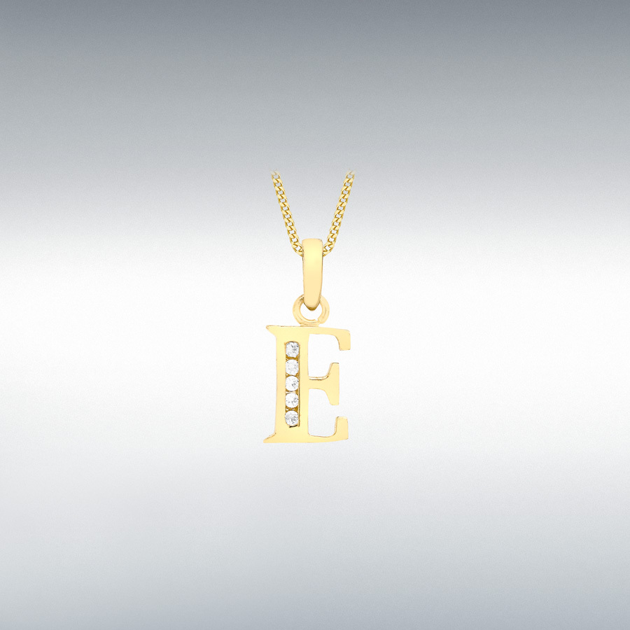 9ct Yellow Gold CZ 7mm x 12mm 'E' Initial Pendant