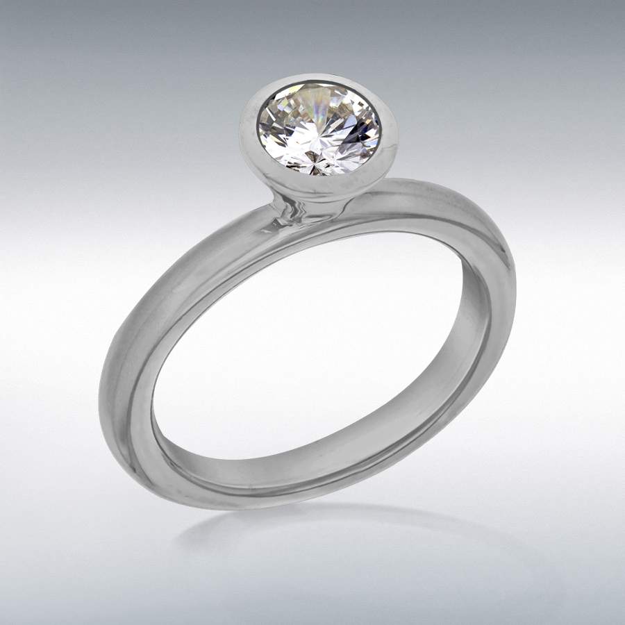 Sterling Silver Black Rhodium Plated Round White CZ Stacking Ring