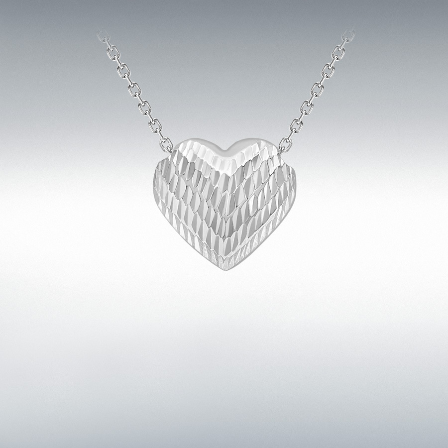 9Ct White Gold 12.2mm x 11.2mm Diamond Cut Sliding Heart Necklace 44.5cm/17.75"