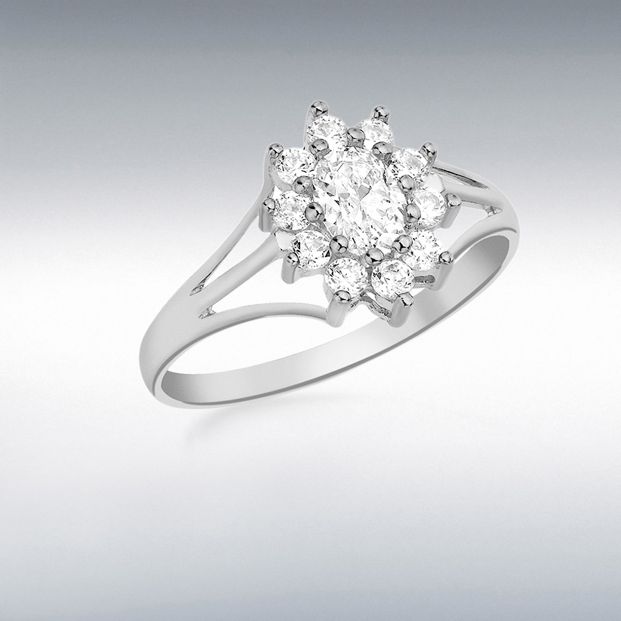 18ct White Gold CZ Flower Cluster Ring