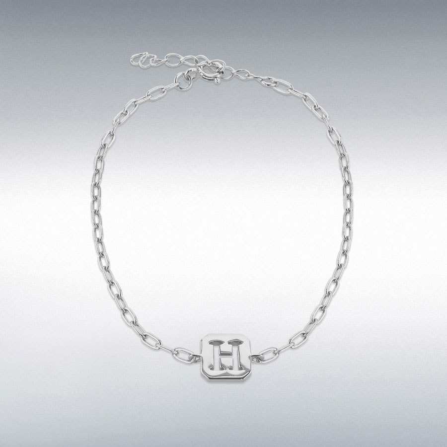 Sterling Silver 8mm x 9mm Initial 'H' Initial Bracelet 17cm/6.7"-20cm/8"