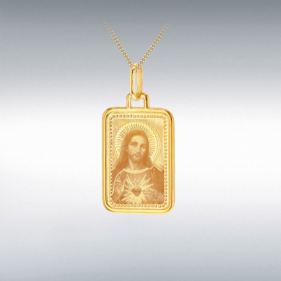 9ct Yellow Gold 13mm x 26mm Rectangle Christ Pendant