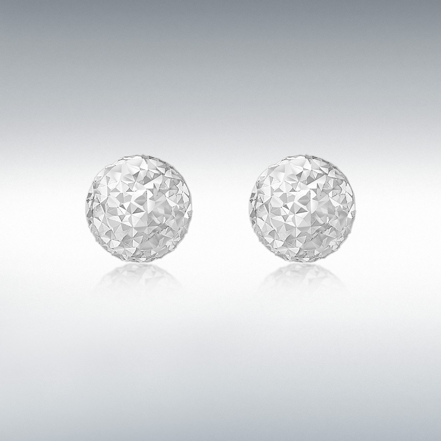 9ct White Gold 6mm Diamond Cut Ball Stud Earrings