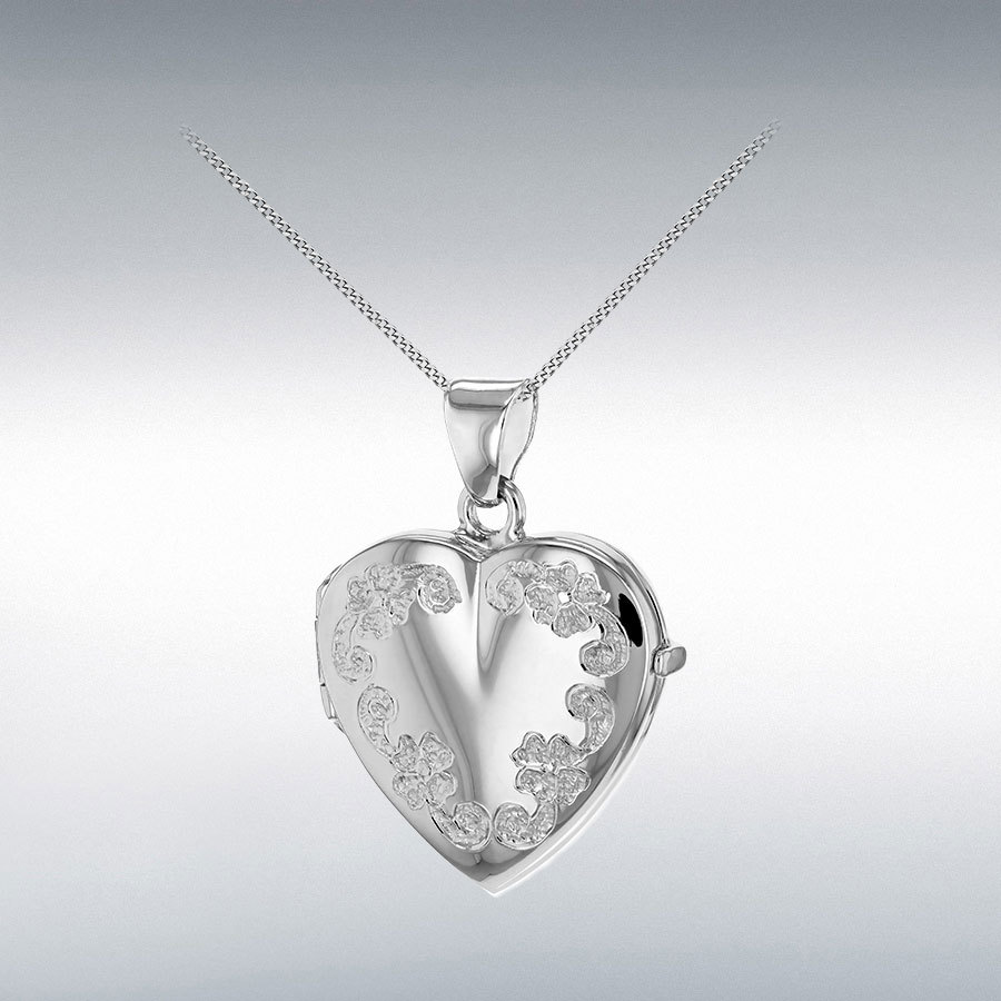 Sterling Silver Urn Flowery Heart Locket Pendant