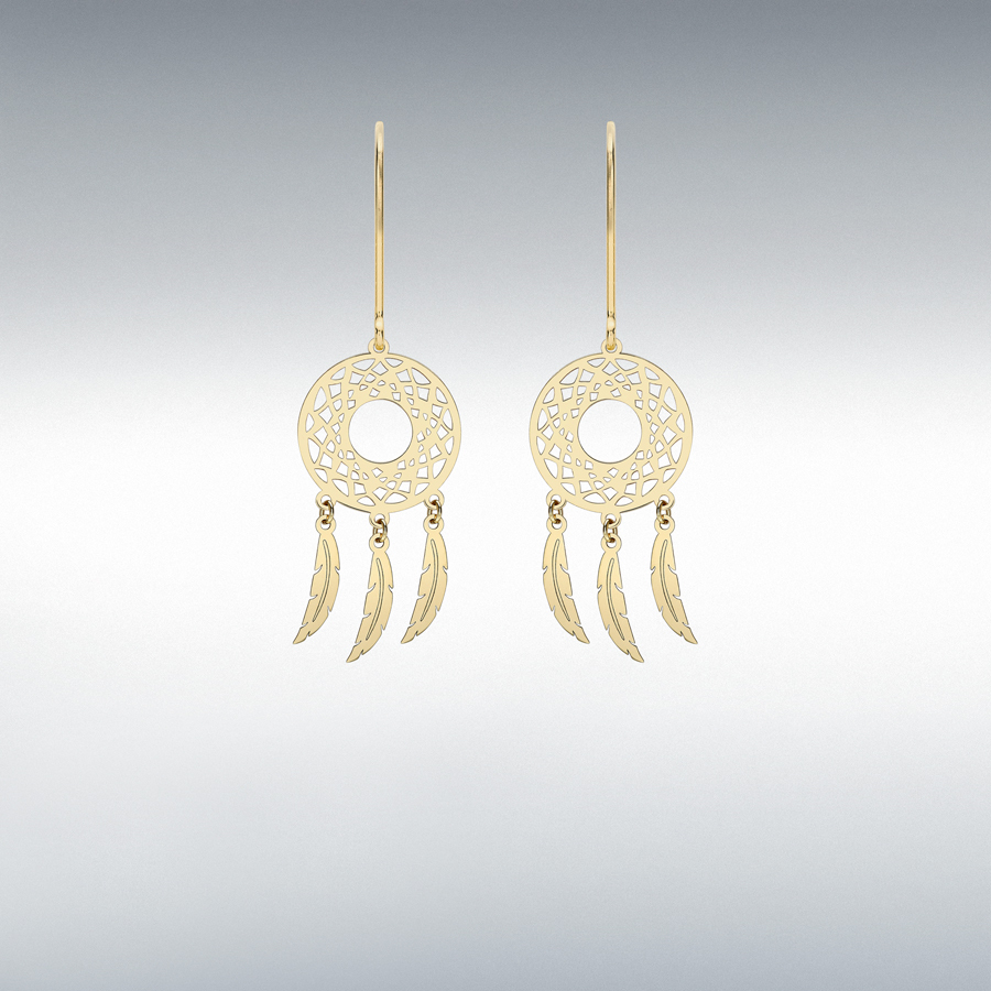 9ct Yellow Gold 12mm x 40mm Circle Cutout 'Dream Catcher' Earrings