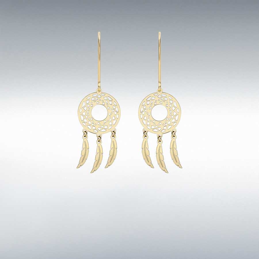 9ct Yellow Gold 12mm x 40mm Circle Cutout 'Dream Catcher' Earrings