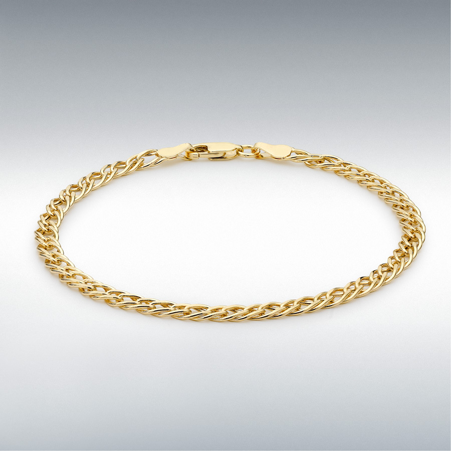 9ct Yellow Gold 4mm Diamond Cut Hollow Double-Curb Bracelet 19cm/7.5"