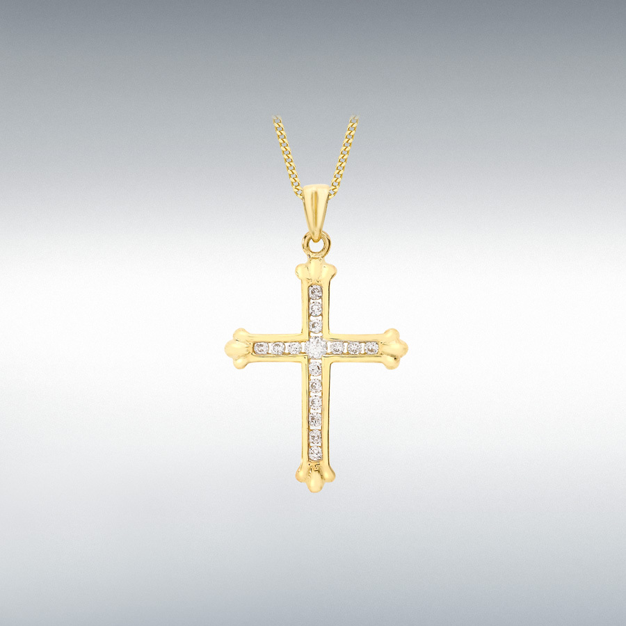 9ct Yellow Gold CZ 16mm x 22mm Cross Pendant