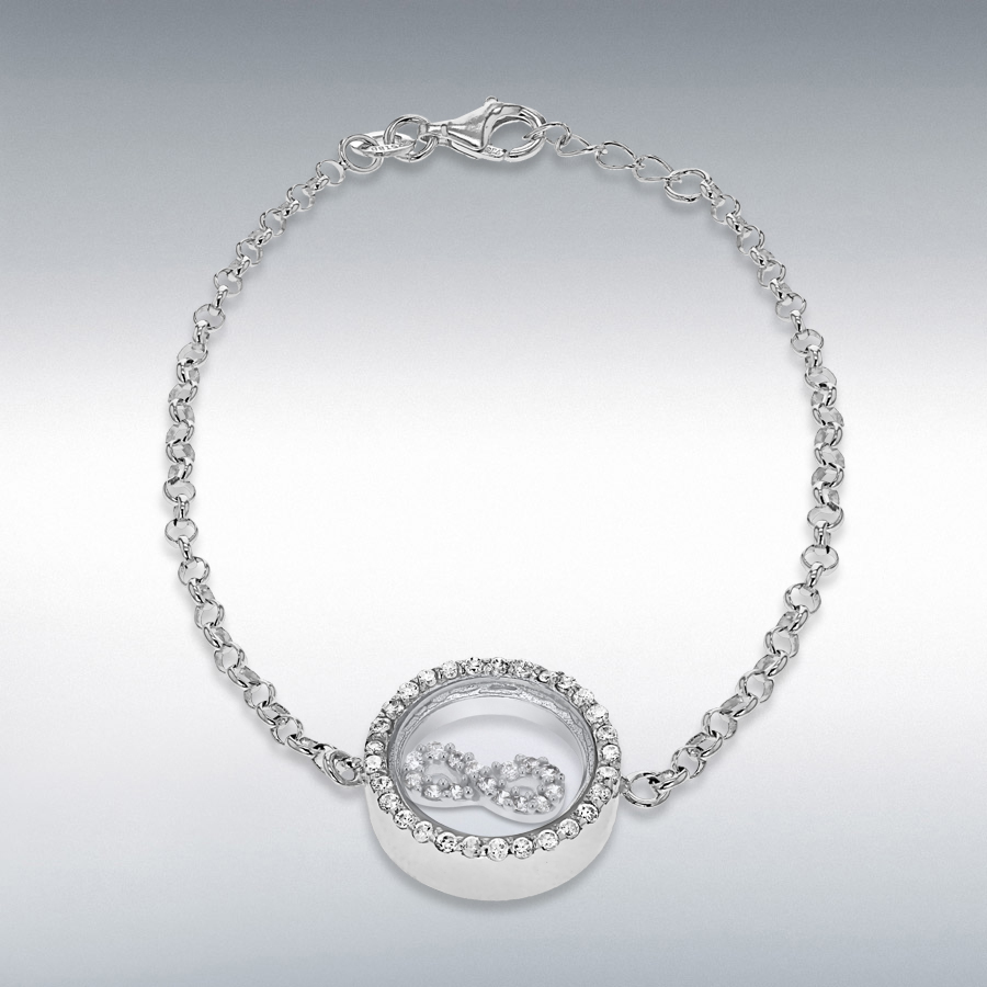 Sterling Silver Rhodium Plated CZ Floating Infinity Adjustable Bracelet 17cm/6.5" - 18cm/7"