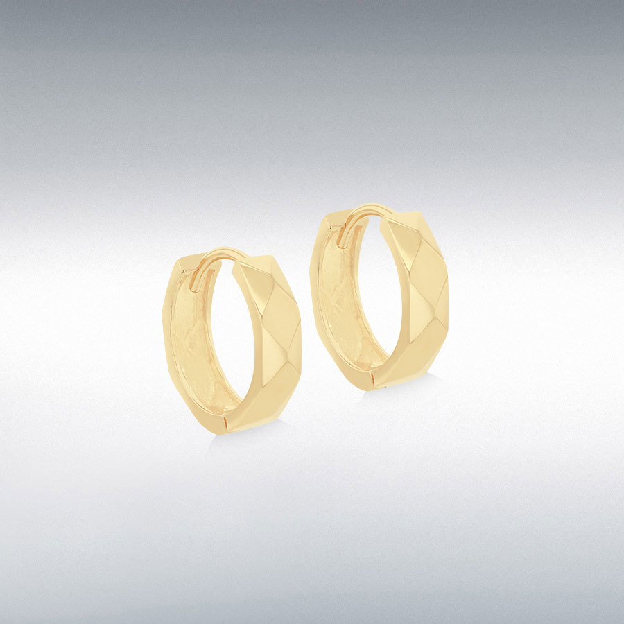 9ct Yellow Gold 3.5mm x 13mm Faceted Small Hoop Earrings