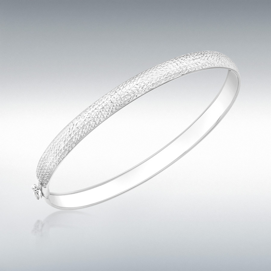 9ct White Gold 5.5mm Diamond Cut Flexible Bangle