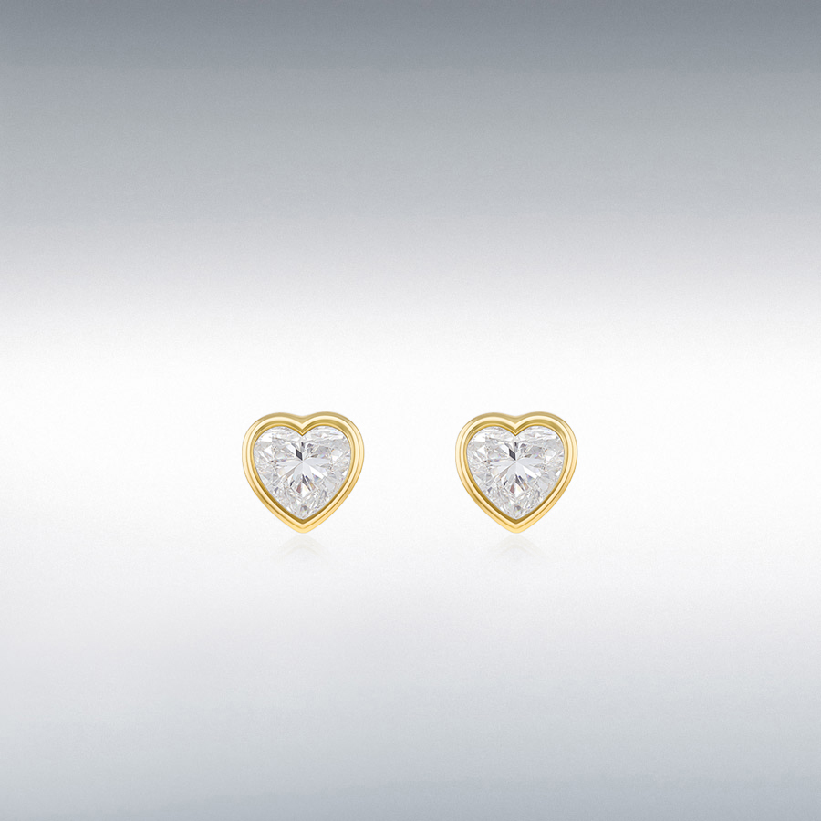 9ct Yellow Gold 6mm x 6mm Heart CZ Stud Earrings