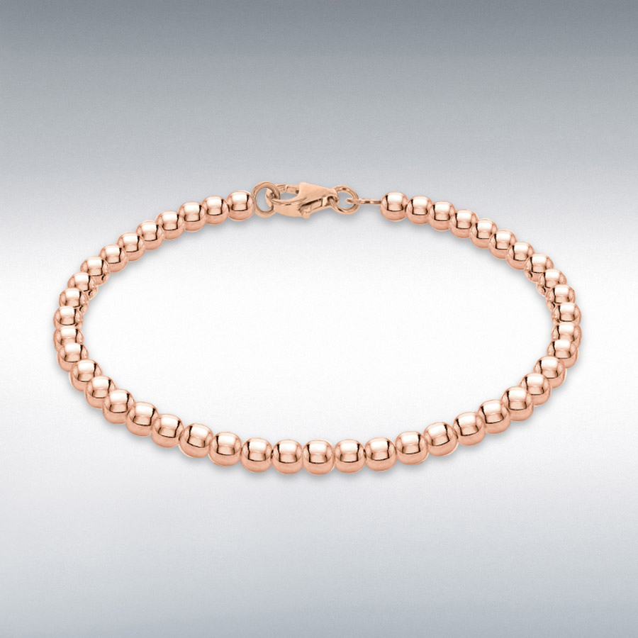 Sterling Silver Rose Gold Plated 4mm Ball Bracelet 19cm/7.5" 