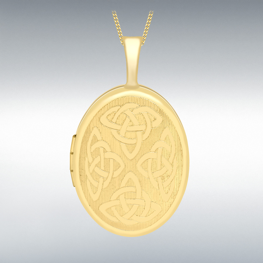 9ct Yellow Gold 16mm x 25mm Etched Celtic Oval Locket