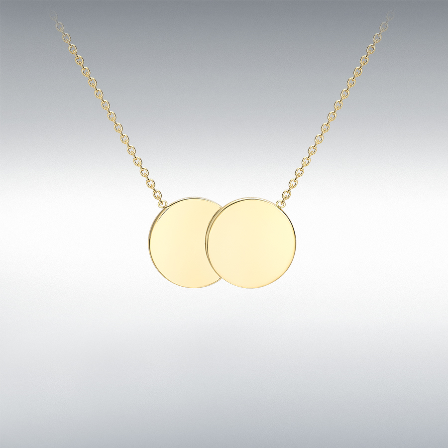 9ct Yellow Gold 16.8mm x 10mm Double-Disc Adjustable Necklace 41cm/16"-43cm/17"