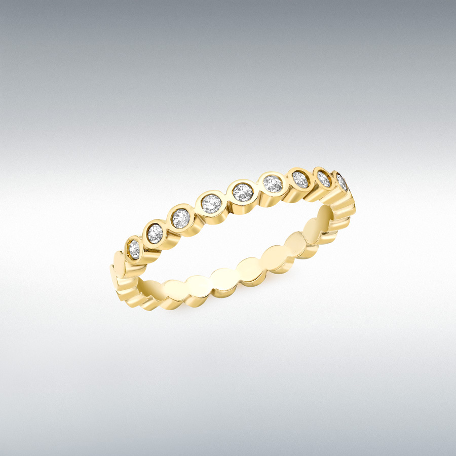 9ct Yellow Gold 0.15ct Diamond Rubover Set Half-Eternity Ring