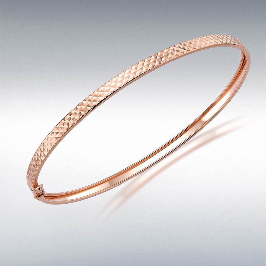 9ct Rose Gold Diamond Cut Flat Tube Bangle 