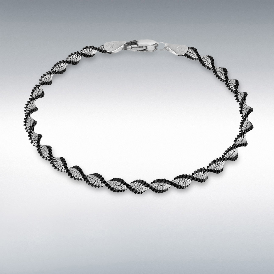 Sterling Silver Oxidised 4mm Twisted Herringbone Bracelet 19cm/7.5