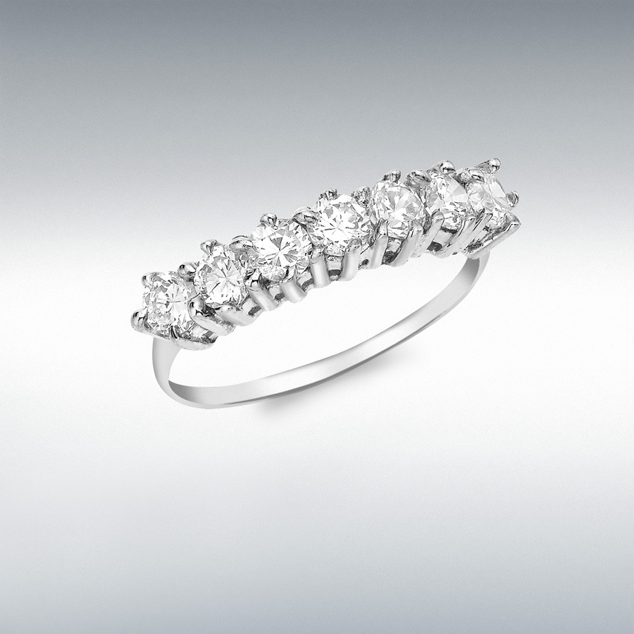 9ct White Gold 7-Stone 4mm CZ Half-Eternity Ring