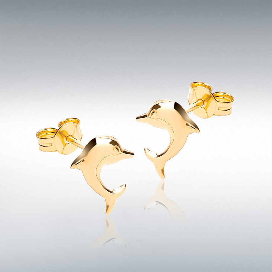 9ct Yellow Gold 8mm x 9mm 'Dolphin' Stud Earrings