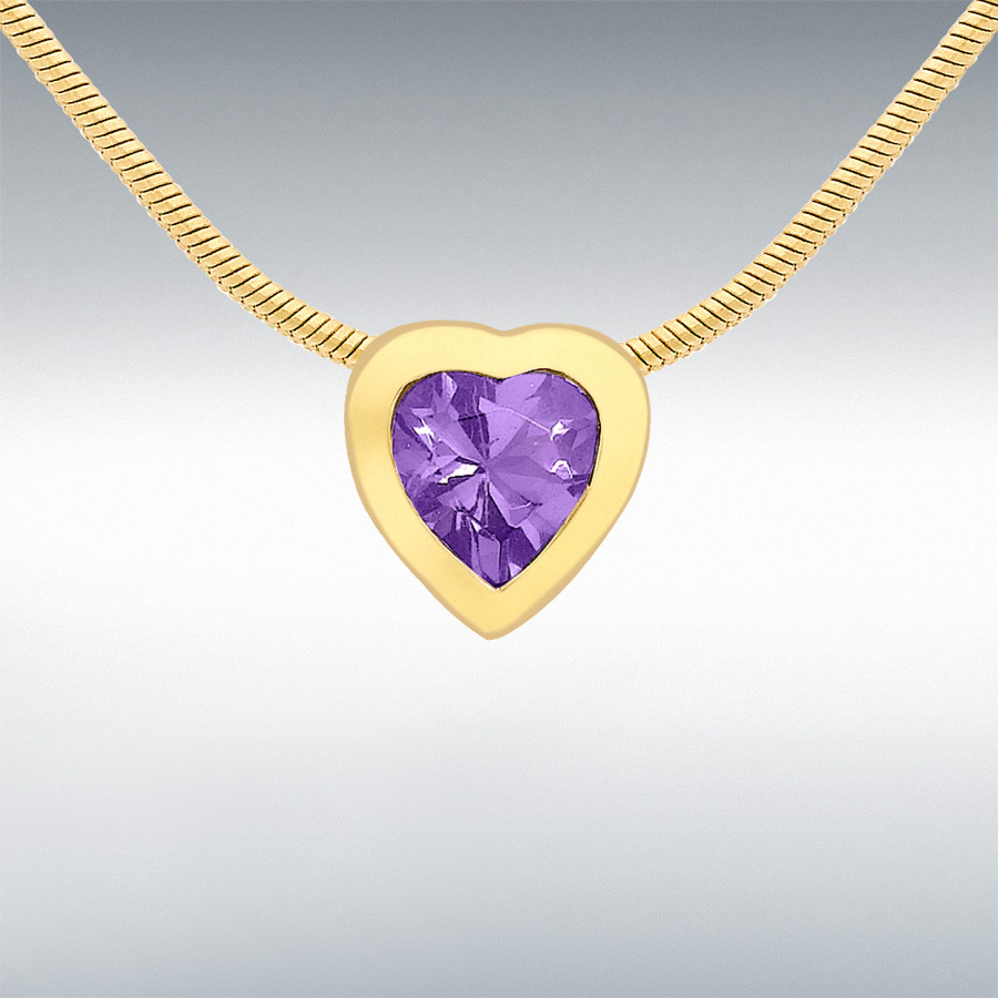 9ct Yellow Gold Amethyst 7mm x 7mm Heart Pendant on Snake Chain 41cm/16"
