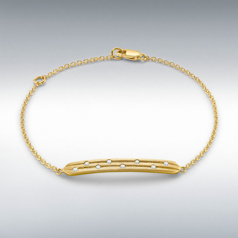 9ct Yellow Gold 0.08ct Diamond Satin Bar Adjustable Bracelet 15cm/6" - 18cm/7"