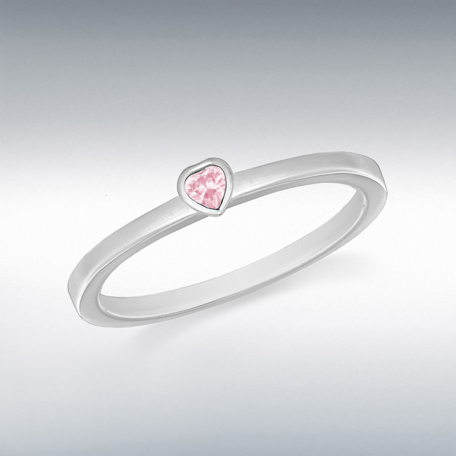 Sterling Silver Pink CZ Heart Stacking Ring