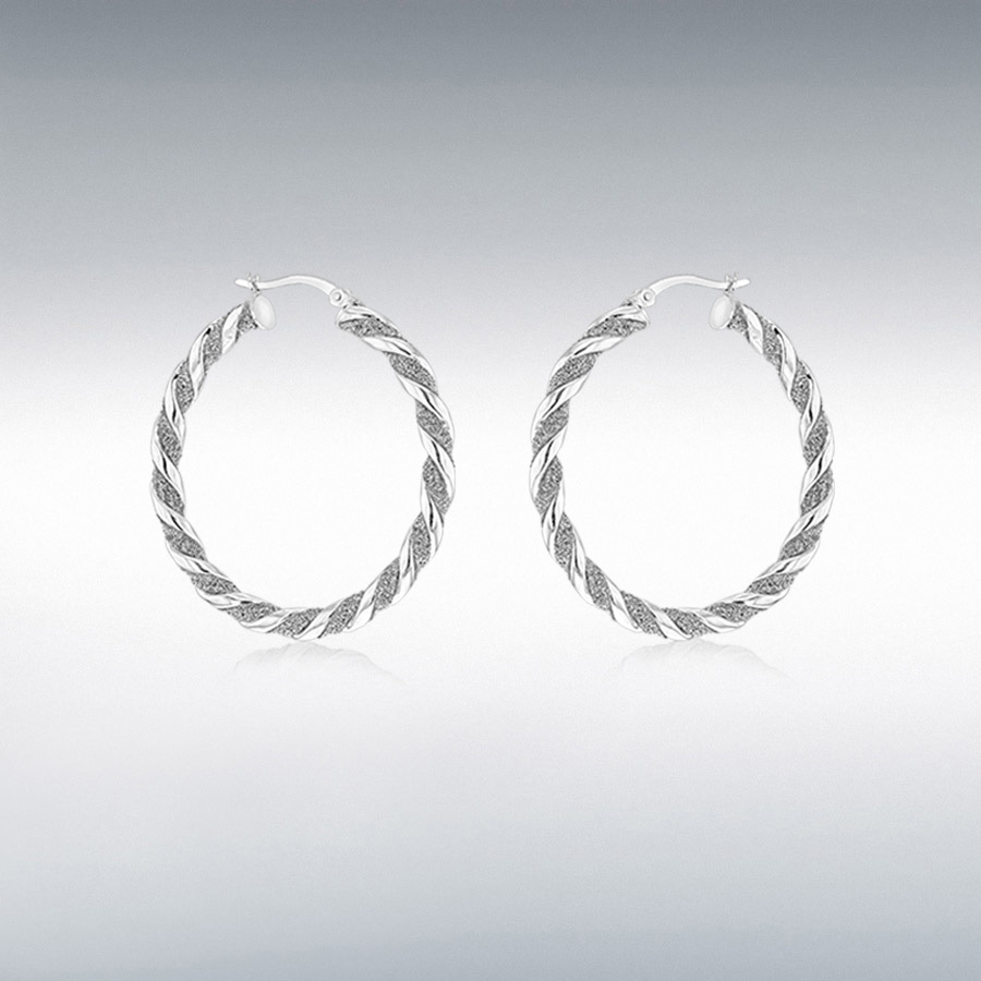 Sterling Silver 4mm Tube 40mm Stardust Twist-Hoop Creole Earring