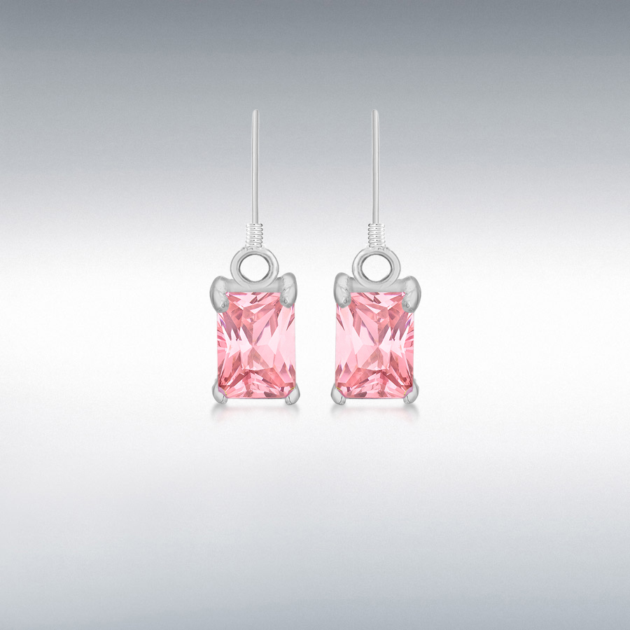Sterling Silver 5mm x 7mm Pink CZ Drop Earrings