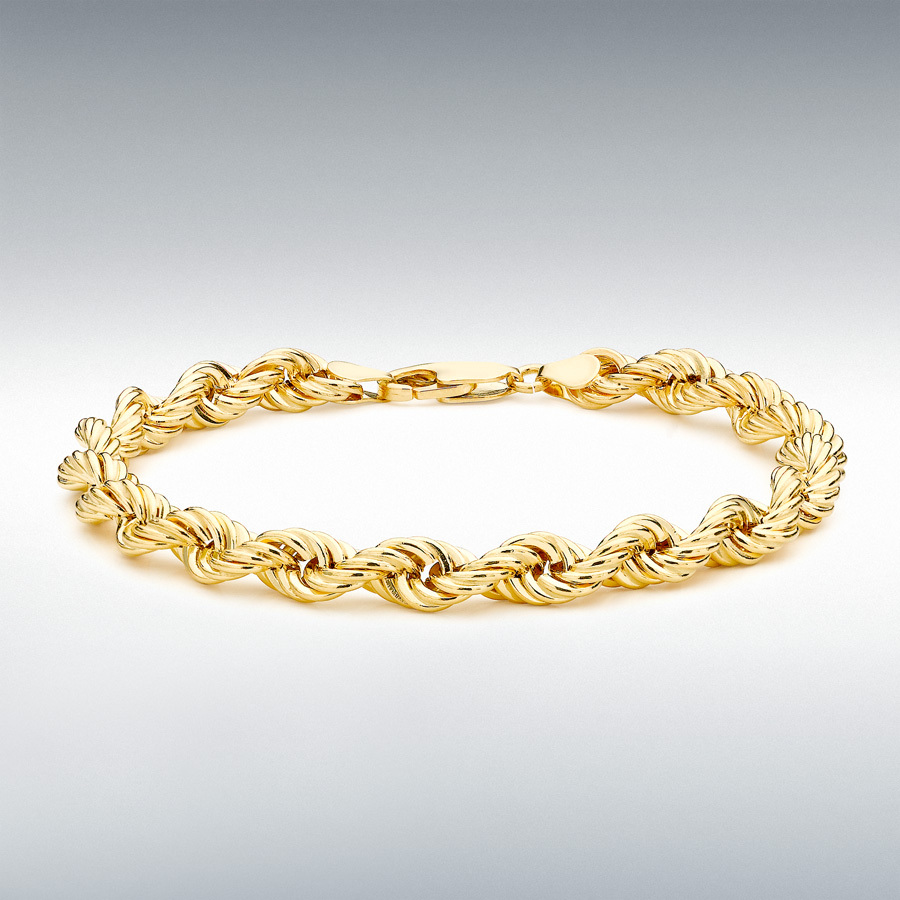 9ct Yellow Gold 120 Hollow Rope Chain Bracelet 20cm/8"