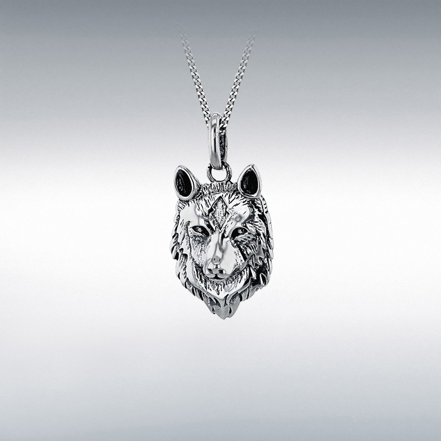Sterling Silver Oxidised 15mm x 30mm Wolf Pendant